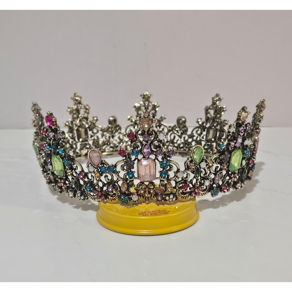 Multi Color Rhinestone Full Round Crown Tiara Pageant - Picture 2 of 11